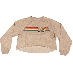 MTV Cropped Pullover Sweatshirt Medium Beige Retro Y2K Rainbow Cotton Womens
